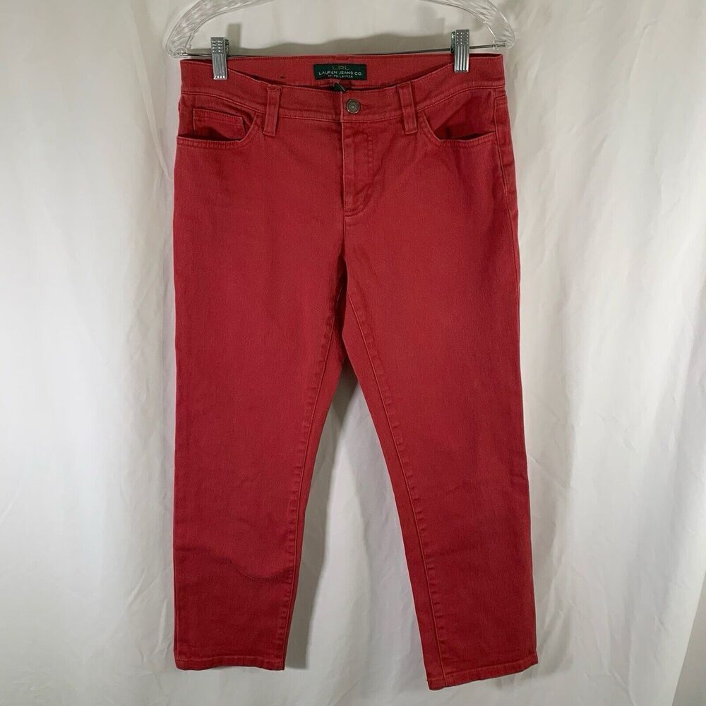LRL Lauren Jeans Co Jeans Women's 6 Red Denim Cropped Modern Straight Cotton